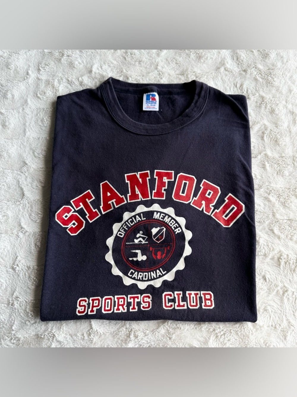 Vintage Stanford Shirt Tee Mens Large (Tag XL) Black Cardinal Russell Single 80s